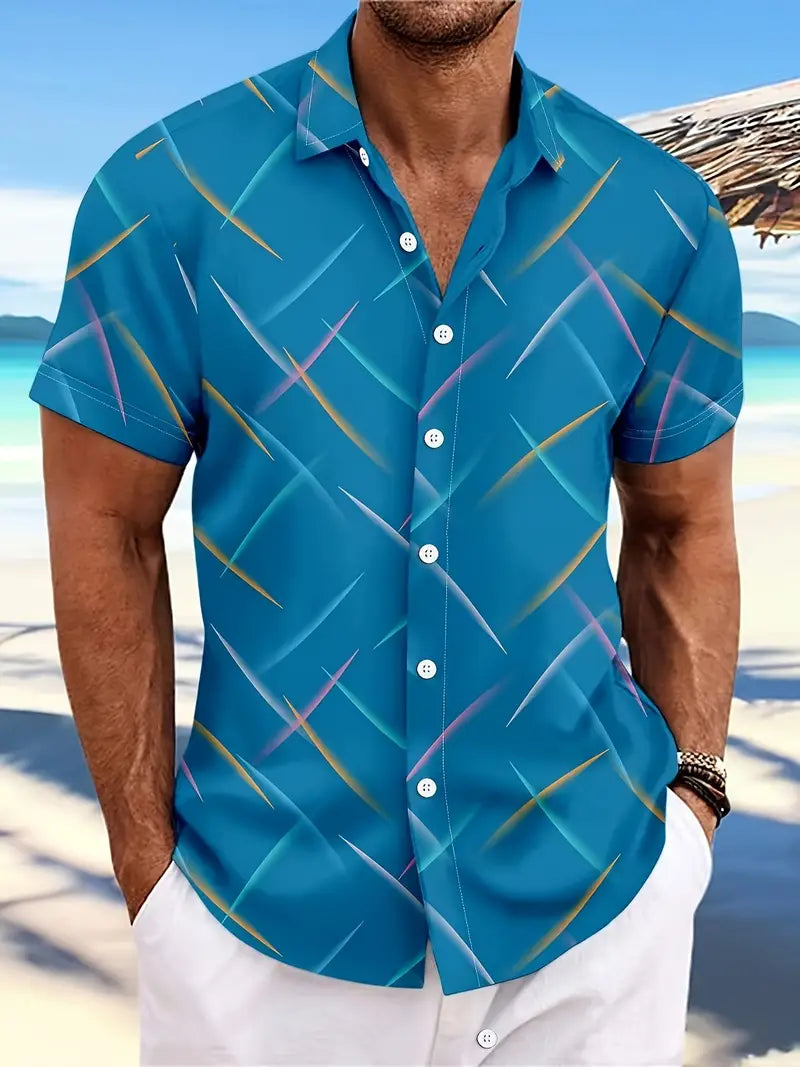 Men’s Short-Sleeve Button-Up Shirt – Casual Fit with Abstract Pattern
