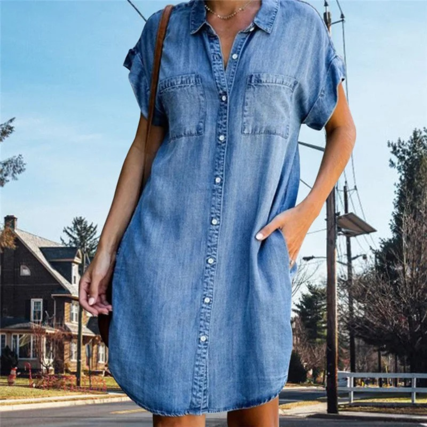 Women's Button-Down Denim Shirt Dress – Short Sleeve Casual Relaxed Fi –  Vemryfashion